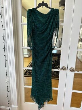 Adam Teal Green Metallic Draped Maxi Dress
